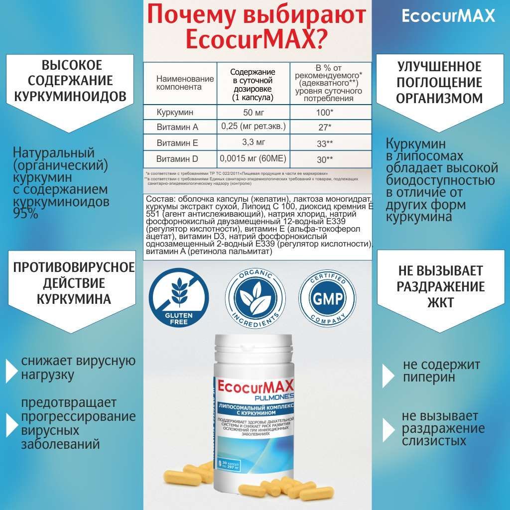 ЭкокурМАКС ПУЛЬМОНЕС, 297 мг, капсулы, 30 шт.