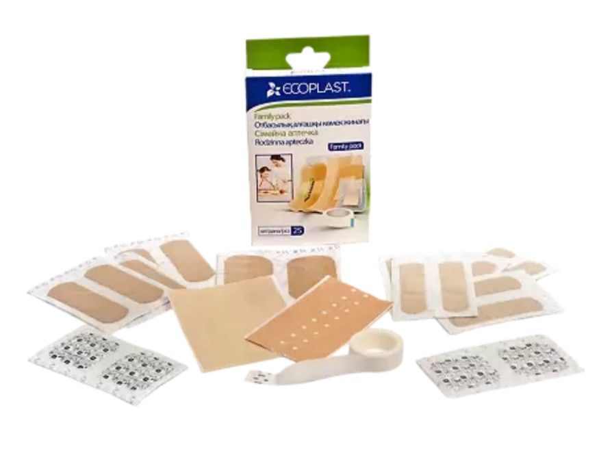 Ecoplast Family pack Набор пластырей медицинских, на разных основах, 25 шт.