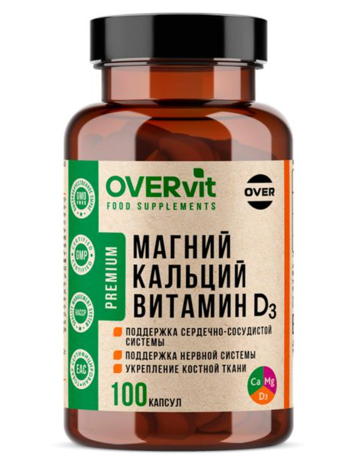 фото упаковки OVERvit Магний+Кальций+Витамин Д3