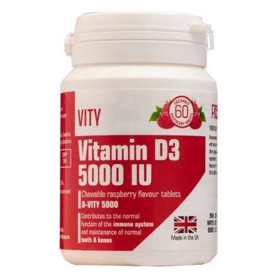 Vity Витамин Д3 5000 МЕ, таблетки жевательные, малина, 60 шт.
