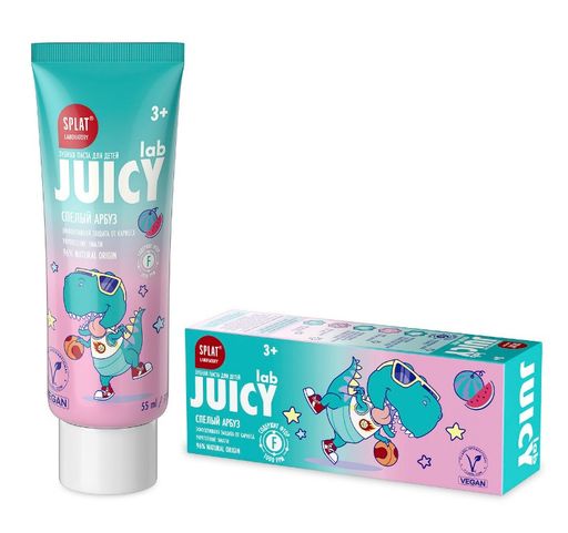 Splat Juicy Lab Зубная паста детская со фтором, для детей с 3х лет, паста зубная, со вкусом арбуза, 55 мл, 1 шт.