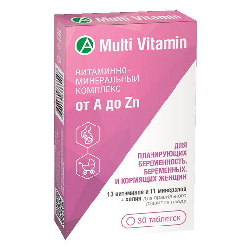 Multi Vitamin Комплекс для беременных и кормящих женщин, 885 мг, таблетки, для планирующих беременность от А до Zn, 30 шт.