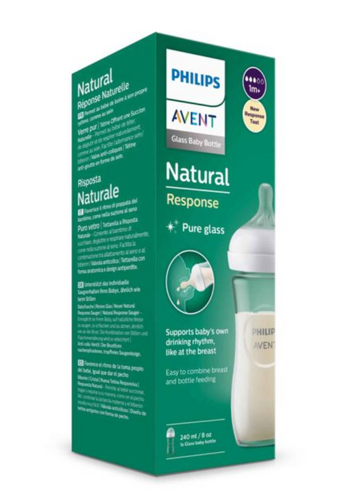 Philips Avent Anti-colic Бутылочка из стекла Natural Response, 1 +, SCY933/01, бутылочка для кормления, средний поток, 240 мл, 1 шт.