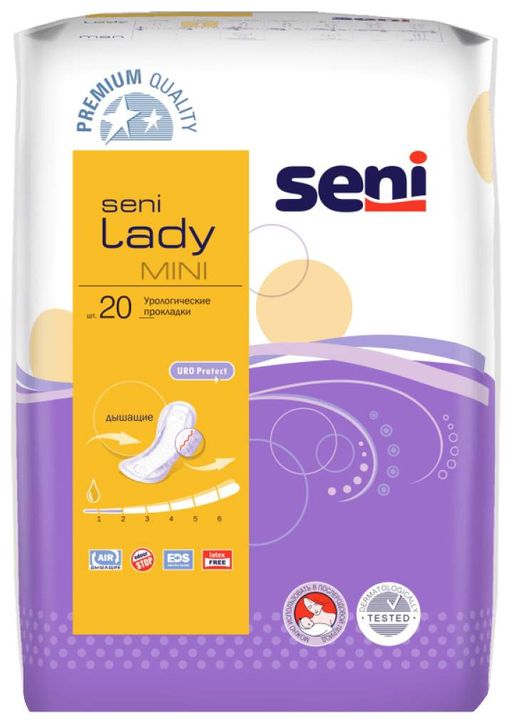 Seni Lady Mini прокладки урологические, 9 х 22 см, 190 мл, 2 капли, 20 шт.