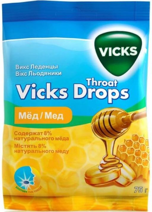 Vicks Drops Леденцы мед, леденцы, 75 г, 1 шт.