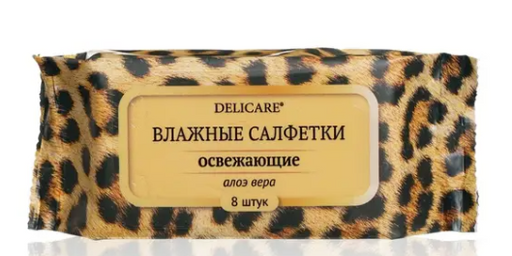 Delicare Влажные салфетки Освежающие, алоэ вера, 8 шт.